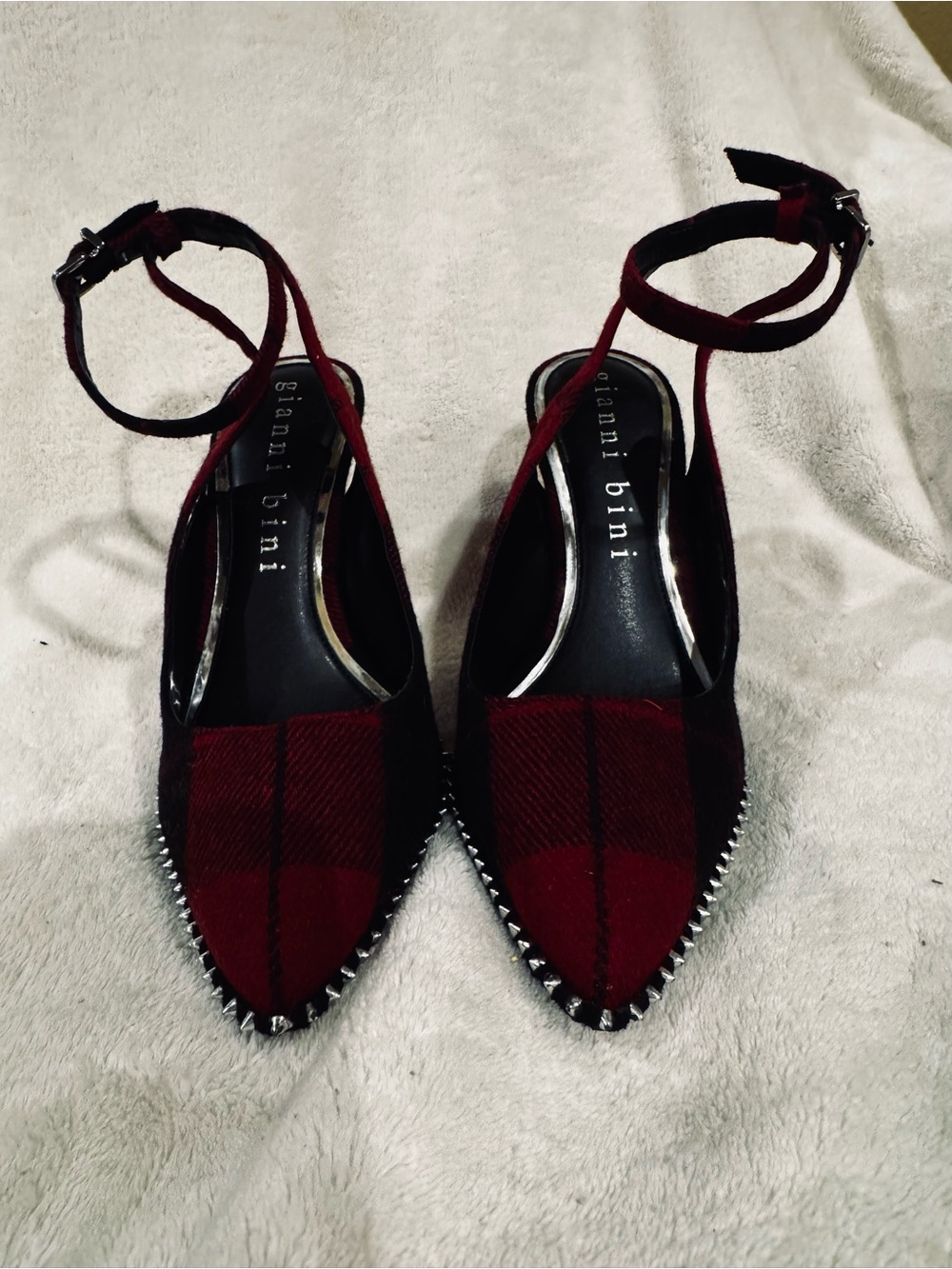 Gianni Bini Plaid Studded Pointed Toe Heels Size 5.5